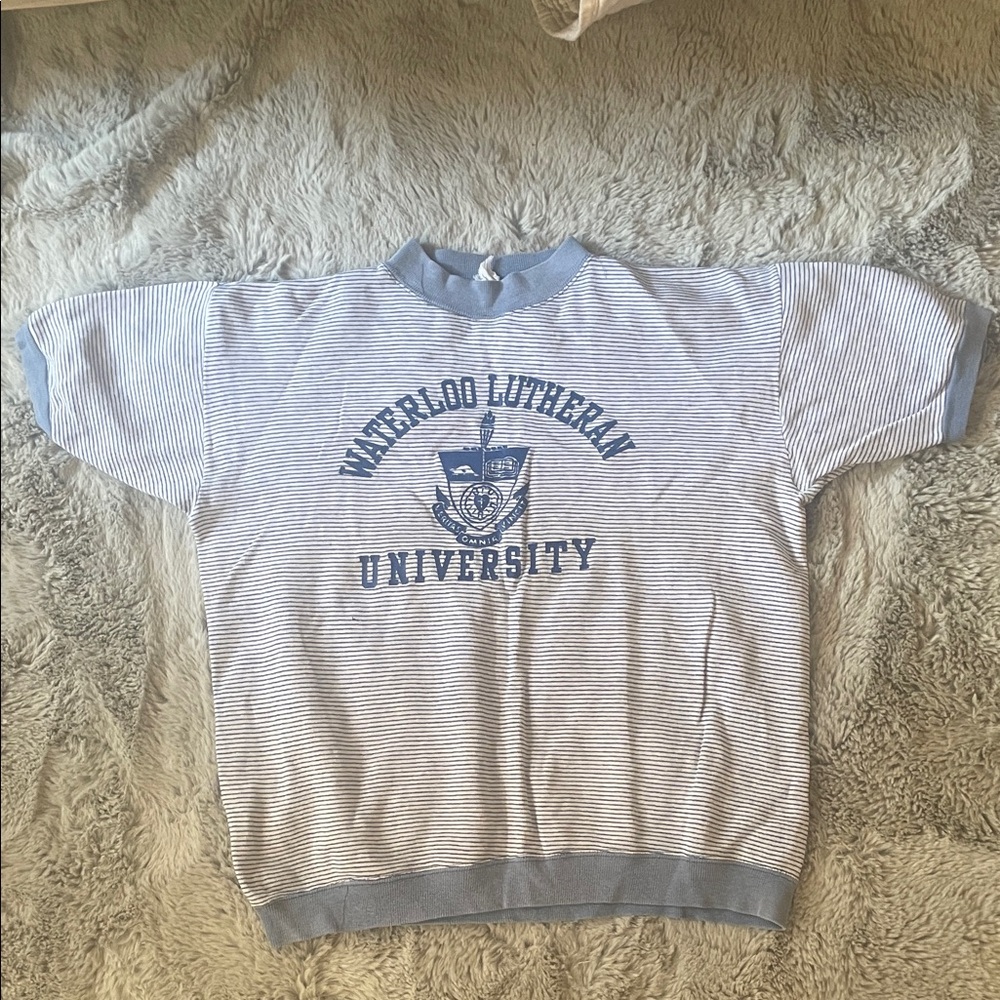 Vintage 50s 60s Waterloo Lutheran University Striped Short Sleeve Sweatshirt L